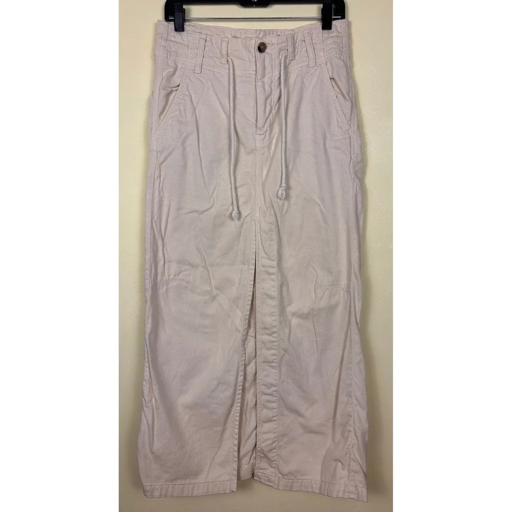 FREE PEOPLE Front Split‎ Maxi Skirt Ecru White Cream Women Size 0 Casual Cotton